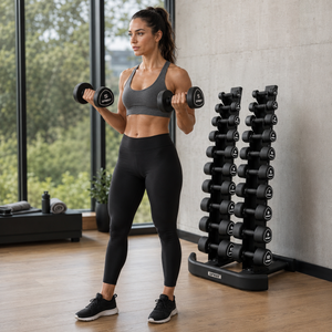 Spirit Fitness Tri-Studio Rubber Kurzhantel Set inkl. Hantelablage