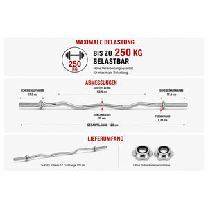 FUEL Fitness SZ Curlstange 120cm inkl. Verschlüsse